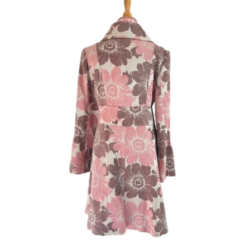 Anthropologie Pink Floral Bell Sleeve Long Winter Coat Size 12 Flocked Coquette - Picture 4 of 8
